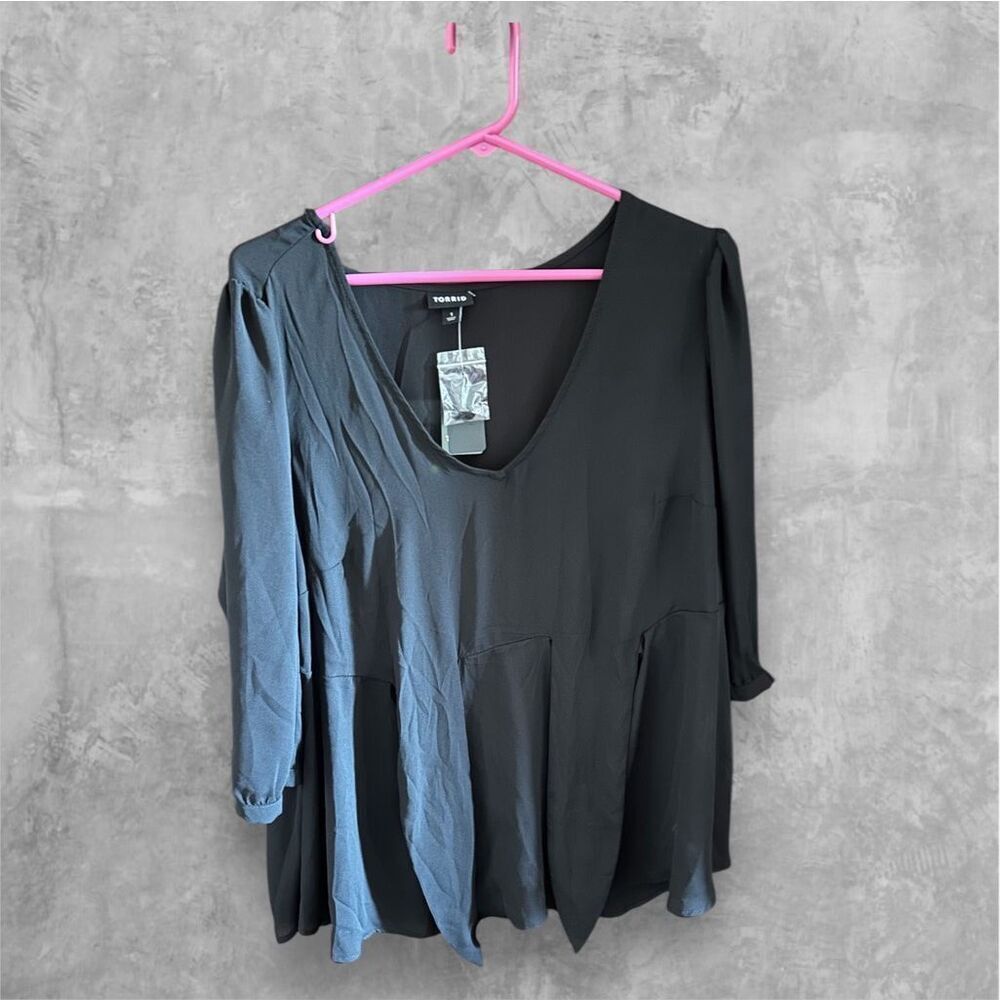 Torrid Black Blouse Size 1 New With Tags Flowy Long Sleeve Top